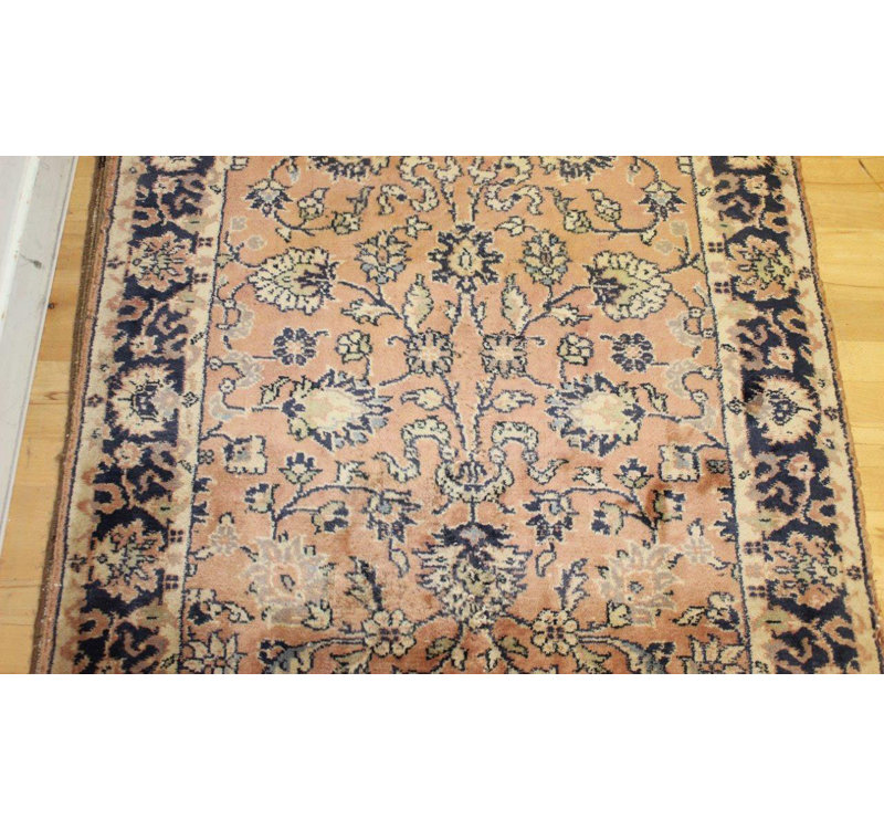 Tapis unique rouge de 3 pi 5 po x 16 pi 6 po des années 30 Kandahar - rouge / rose foncé / bleu marine