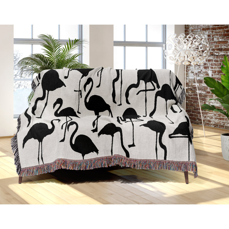 Jeté en mélange de coton Vixo Flamingo, L 60 po x l 50 po, Noir / blanc cassé