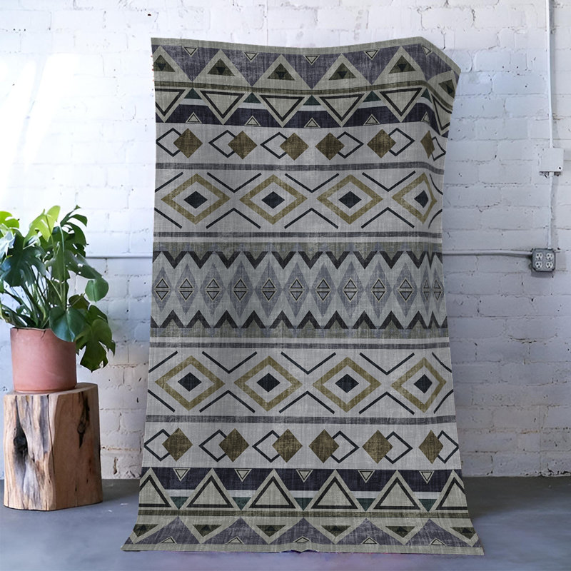 Tapis décoratif moderne à motif géométrique gris, Rectangle 3 pi 11,24 po x 5 pi 10,87 po