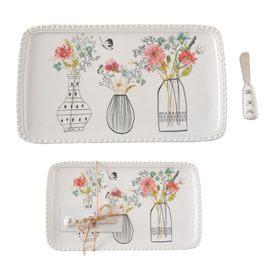  Dolomite 14.25 in. Off-White Spring Wrapped in Grace Platter with Spreader Set of 2