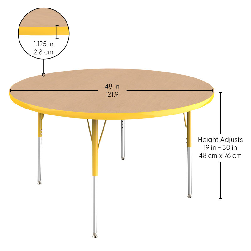 Table ronde à hauteur réglable, 48", Érable / jaune, Gris