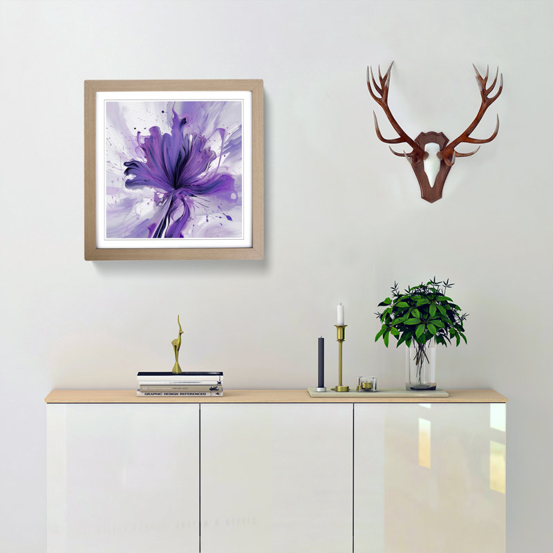 Lavender Flower Abstract No.7 - Single Picture Frame Print on Wood, Oak