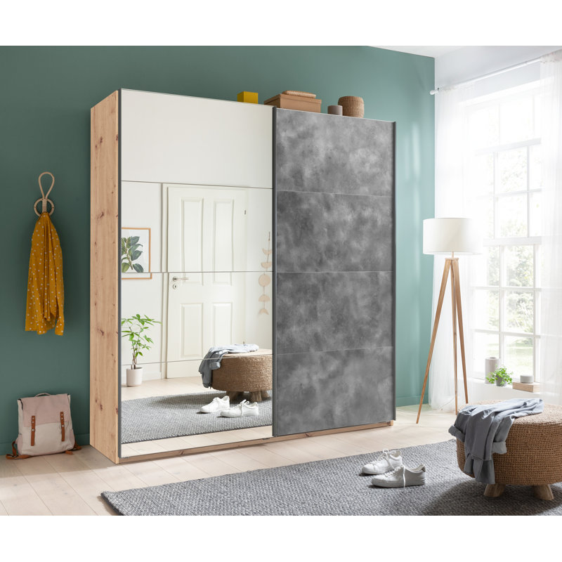 Systema 2 Door Manufactured Wood Wardrobe, 223cm H x 200cm W x 60cm D, Oak/Anthracite