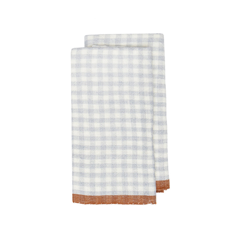 Gingham Linen Dish Cloth, Blue/Cognac