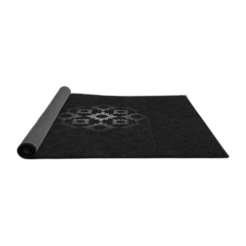 Tapis noir/gris tissé à la machine, Rond 3 pi
