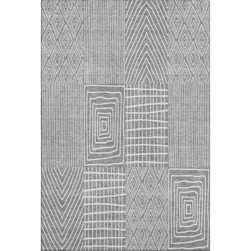 Premium Machine Washable Lyndhurst AMF990 Geometric Rug, Rectangle 5' x 7'6"