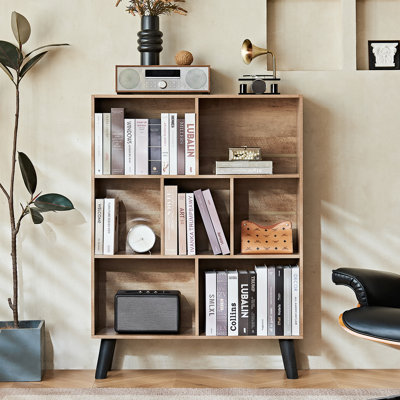 Bibliothèque à 7 cubes, bibliothèque moderne à 3 niveaux avec pieds, étagères de rangement en bois Cubeicals, étagère à livres rétro, bibliothèque autoportante pour chambre à coucher, salon, bureau