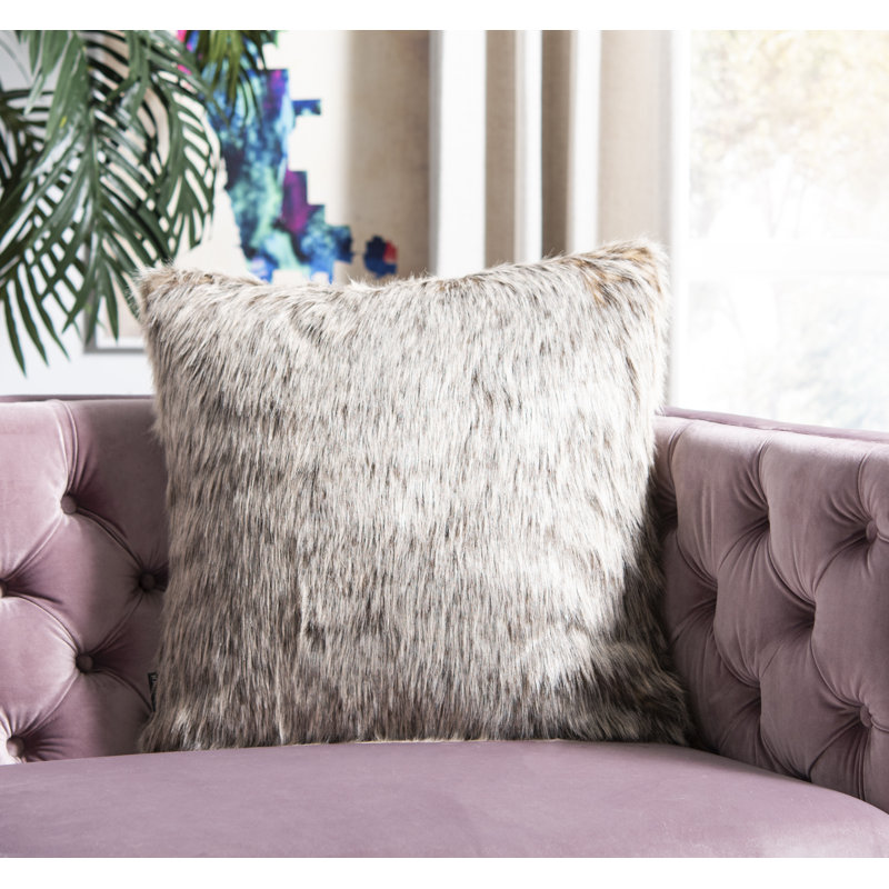 Brown Faux Fur Feather Fill Square Accent Pillow