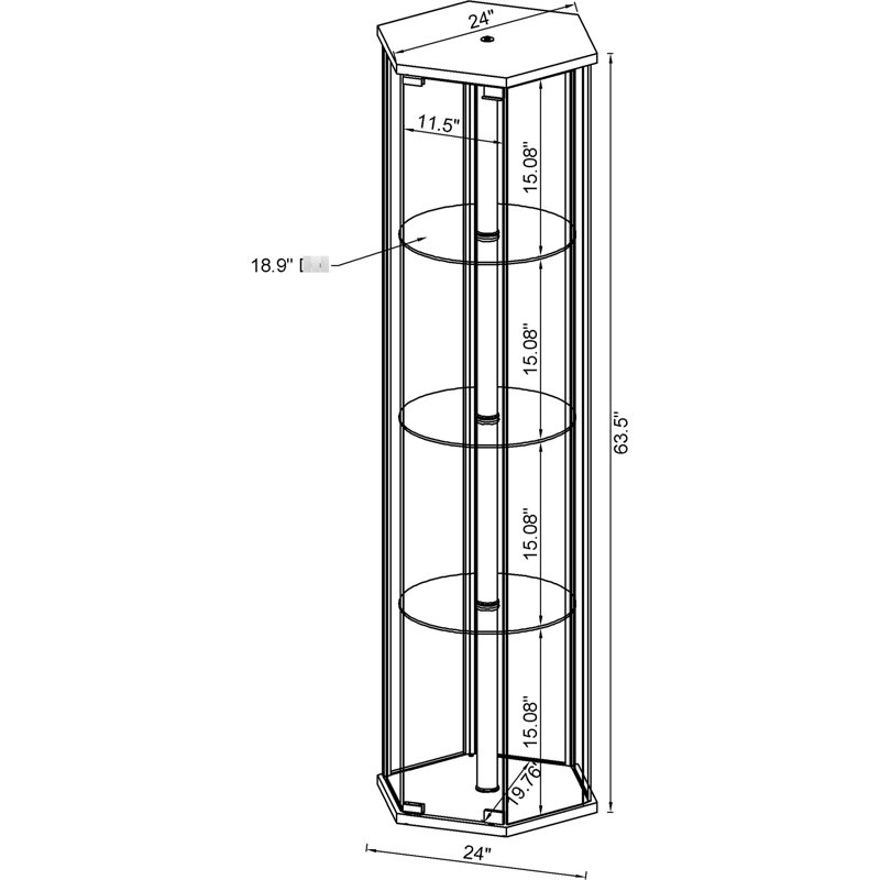Quatre vitrines en verre noir avec fonction hexagonale pour la présentation dans les espaces de vie principaux