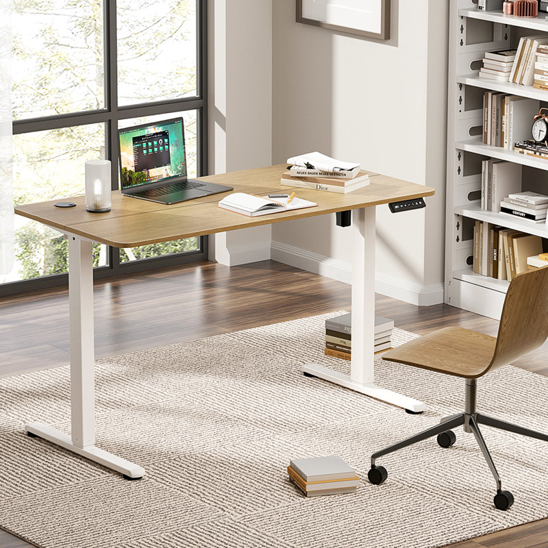 Bureau debout à hauteur maximale - Bureau à hauteur réglable, H 46,5 po x l 55 po x P 23,6 po, Chêne blanc