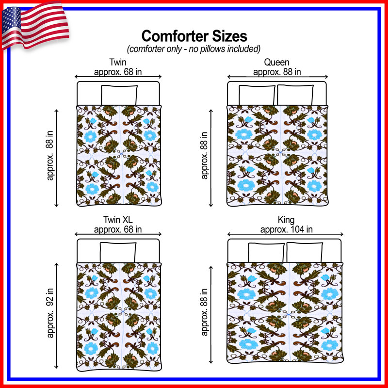 Floral Tile Pattern Comforter, Queen