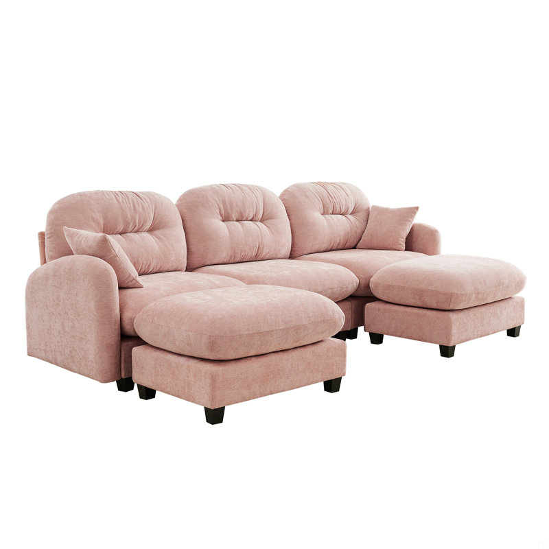 Canapé modulaire modulaire en U avec repose-pieds, tissu chenille de qualité supérieure, Rose