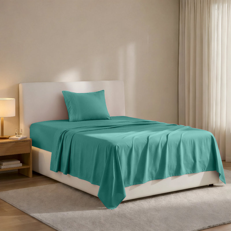 Lux Decor 4-Piece Ultra Soft Microfiber Sheet Set Deep Pocket Fitted Sheet, Wrinkle-Resistant & Easy Care Bedding, Teal