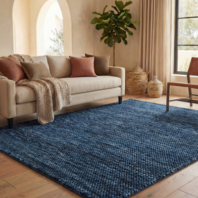 Tapis bleu marine / bleu en laine / coton / polyester tissé à la main Heiser 425