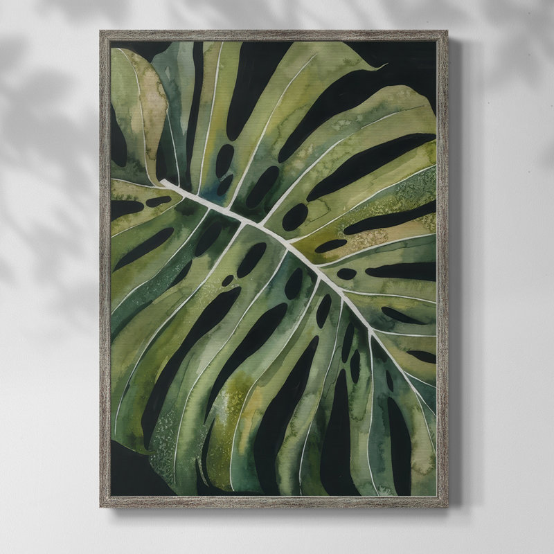 Nocturnal Monstera I, reproduction encadrée - bois massif, H 11 po x l 9 po