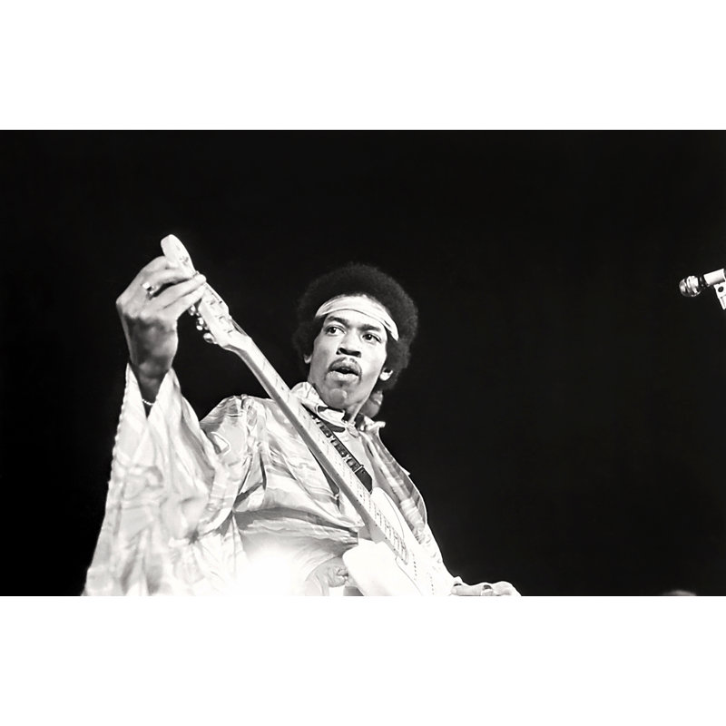 Grant Harper Reid, Jimi Hendrix, accordant une guitare sur scène - photographie non encadrée, H 8 po x l 10 po