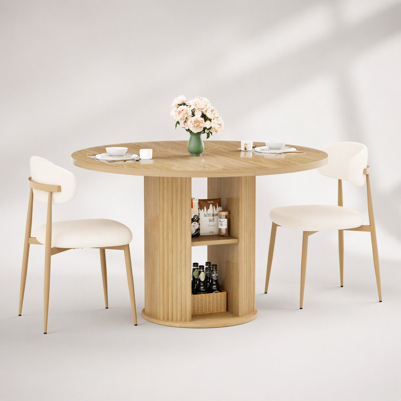 Ensemble table et chaises rondes de 120 cm (47,24 pouces), style ferme moderne, rangement à deux niveaux, finition naturelle