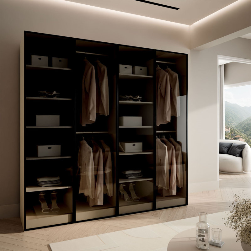 4 Door Wardrobe, Beige/Matte Black