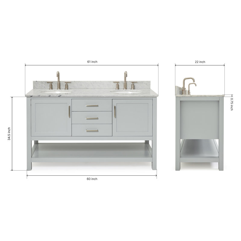 Bayhill 73'' W Double Vanity, Oval, Gray, 61"