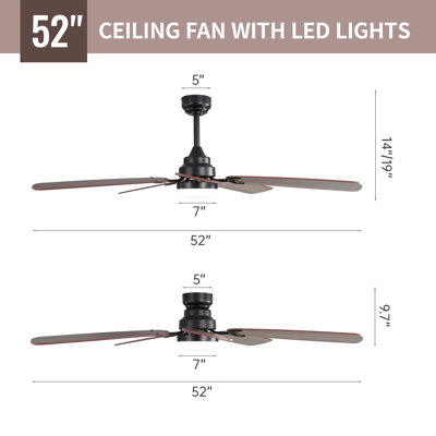 Ventilateur de plafond moderne à 5 pales avec lumière DEL et télécommande Derick