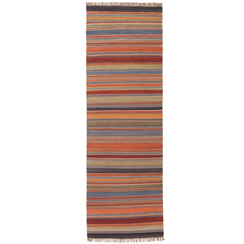 Downen Rectangle Striped Wool Hand Woven Kilim Area Rug, Rectangle 180 x 270cm
