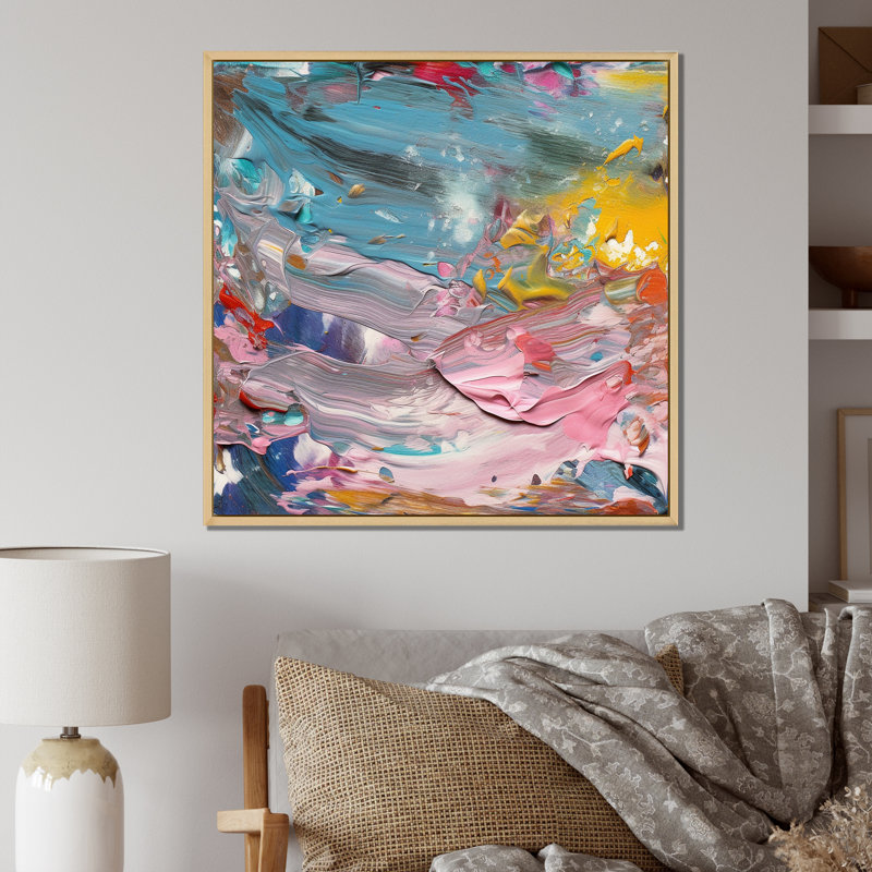 Summer Pastel Groove, expressionnisme abstrait I - impression, Cadre naturel flottant, H 36 po x l 36 po x P 1,5 po