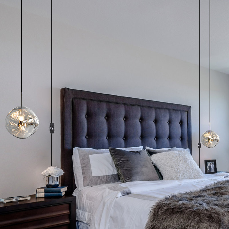 14.11ft Adjustable Cord Plug-in Globe Pendant Light - Dimmable Chrome Blown Chandelier With Mirror & Lava Effects, Island Lighting For Bedroom, Stylish Home Decor