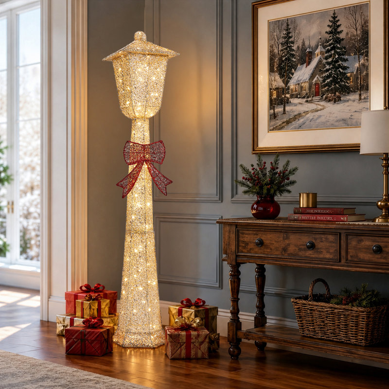 Phare doré de 5 pi avec 110 lumières DEL blanc chaud, décoration classique de Noël à brancher, Gold