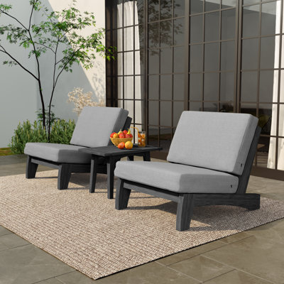 Polett All-Weather 2-Person Solid Teak Patio Set, Complete Outdoor Seating Group with Armless Chairs, Cushions & Side Table