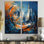Orange et bleu, équilibre géométrique IV - art mural sur toile bleu 2 pièces