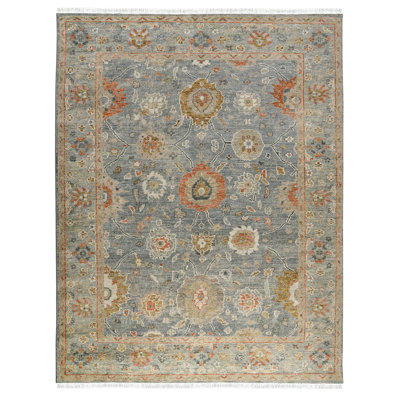 Tapis oriental gris en laine noué à la main Bungalow Rose