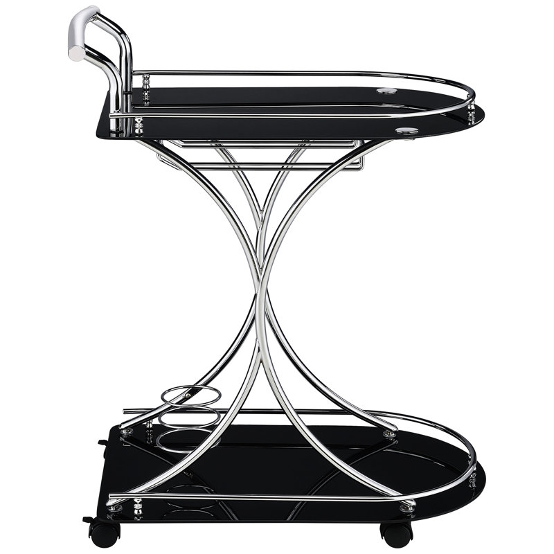 , 2, tablette noire et en verre, chariot-bar, salle à manger contemporaine, rangement en métal à mouvement fluide, présentoir supplémentaire