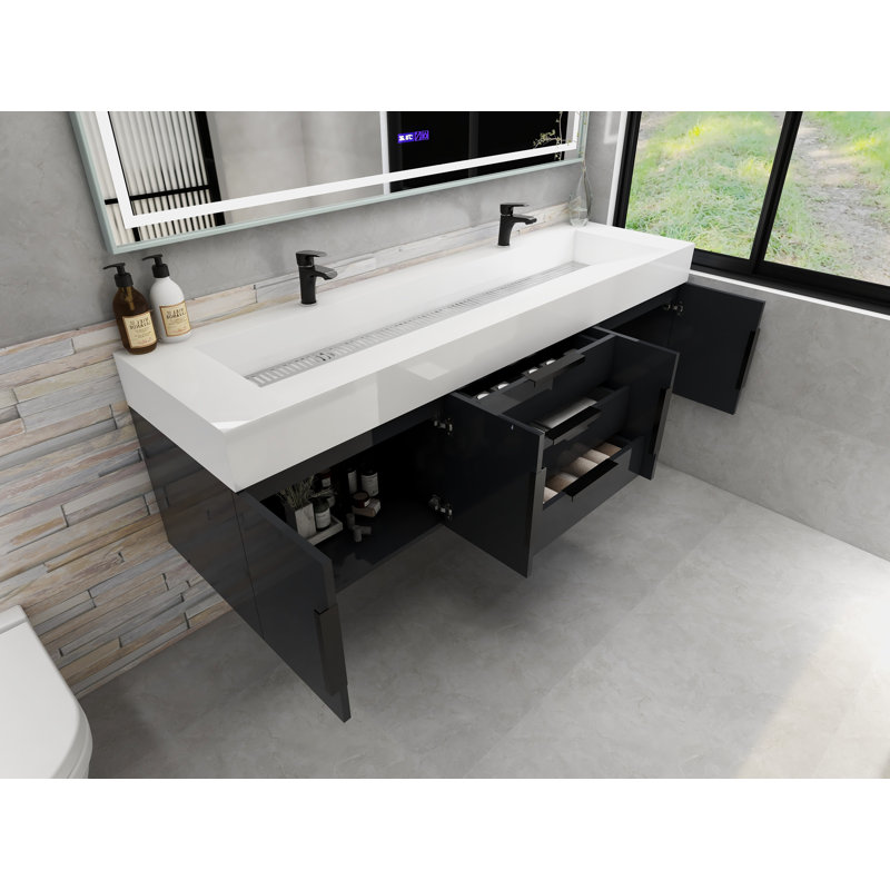 Jessica 72'' Wall-Mounted Single Bathroom Vanity, Gloss Gray
