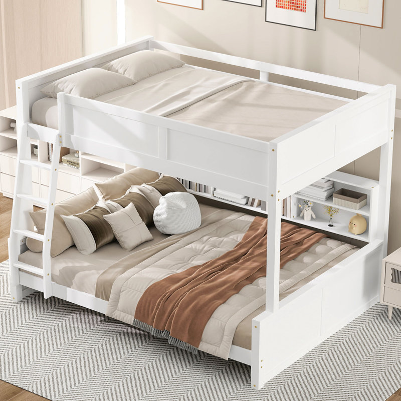 Bunk Bed With Storage, Antique White, Full XL Over Queen