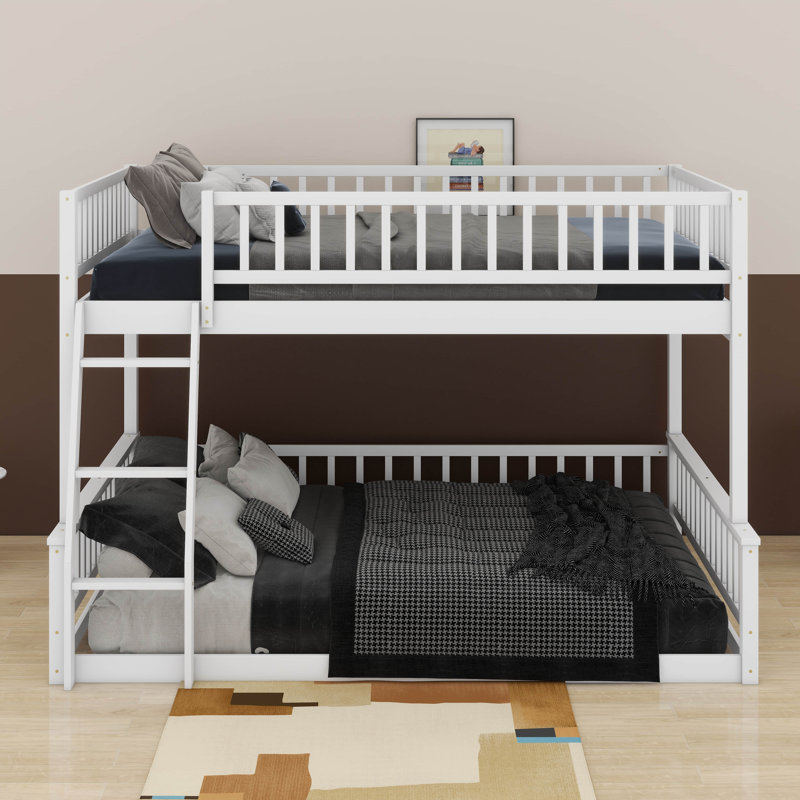 Full XL Over Queen Bunk Bed With Ladder And Guardrails