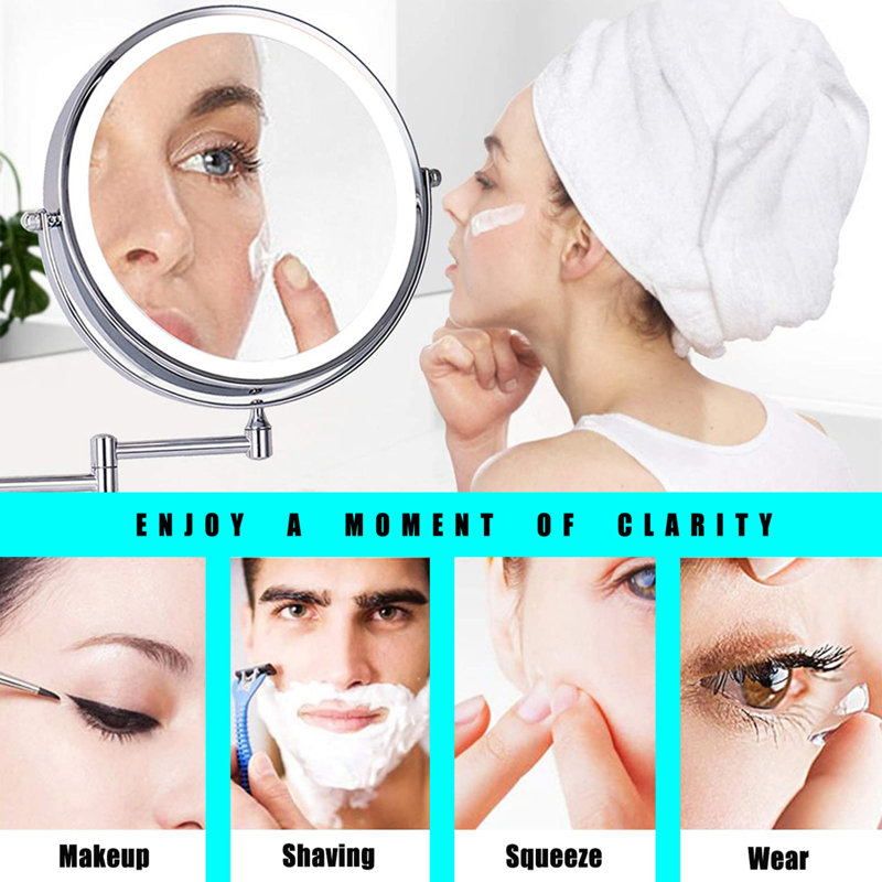 Wall-mounted double-sided magnifying LED makeup mirror, Chrome