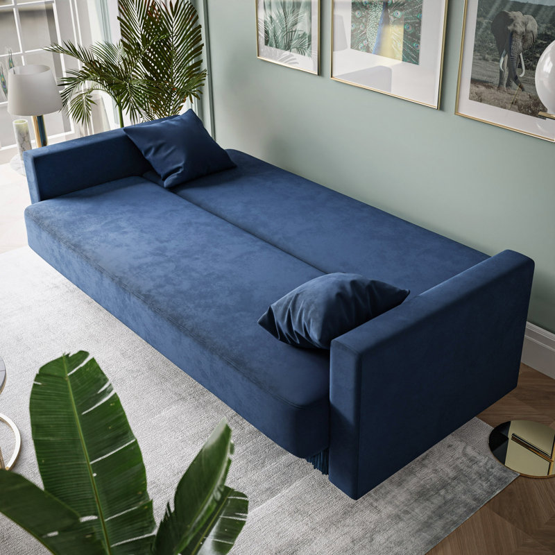 Semma 3 Seater Velvet Sofa Bed, Navy Blue