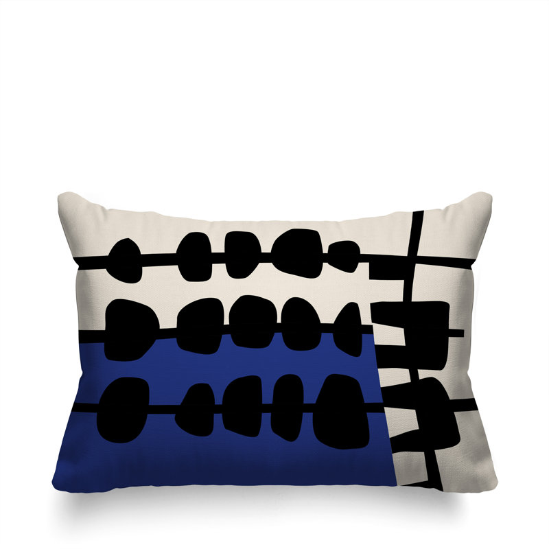 Oreiller rectangulaire réversible intérieur / extérieur Dola, H 18 po x l 25 po, Bleu marine / noir / blanc cassé