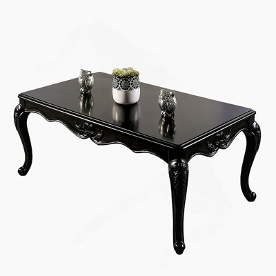 Traditional Style Rectangle Coffee Table With Curved Shaped Legs, Carved Design, And Solid Wood Structure In Espresso/Black Finish