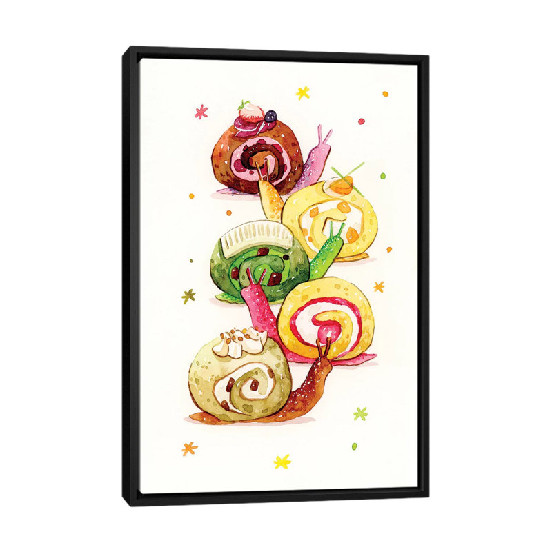 « escargot gâteau », reproduction sur toile, H 26 po x l 18 po x P 1,5 po, Toile avec cadre noir, Pas de tapis