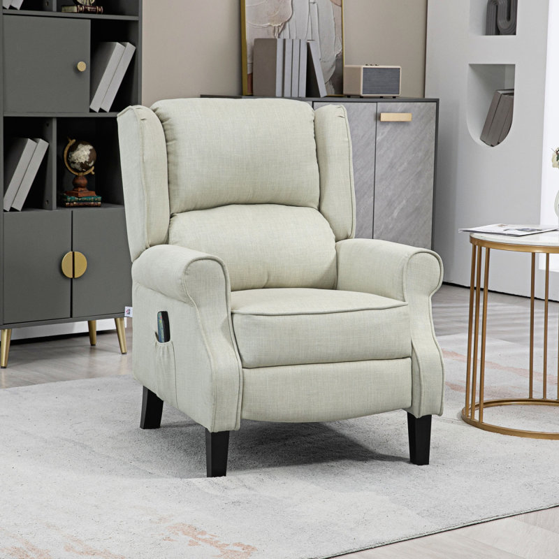 Fauteuil inclinable Vibration Massage pour salon avec chaleur, canapé simple à oreilles, fauteuil inclinable moderne en tissu de lin