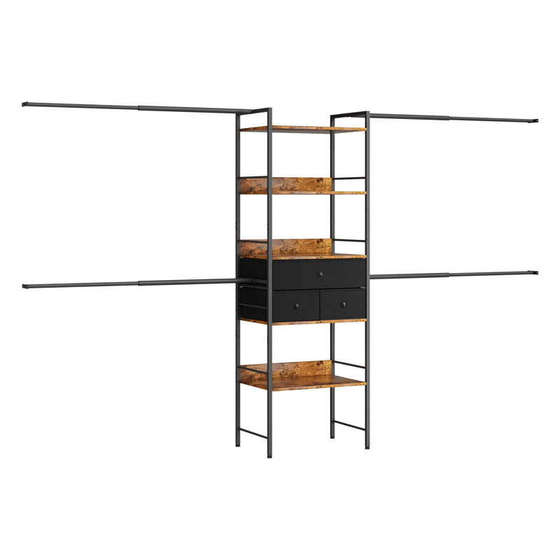Sheamus 74.8" Adjustable Wall Mounted Clothes Rack with 3 Drawers,Walk In Closet Organizer System