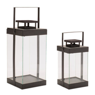 Lanterne carrée moderne en fer et verre (ensemble de 2)