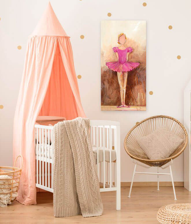 Pink Ballerina Canvas Art for Kids Nursery, 36" x 18"