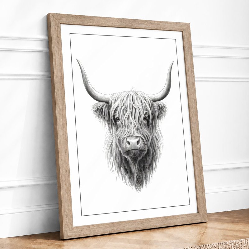 Highland Cattle Portrait Rustic - Print, Oak, A4 - 29.7 x 21.0 cm