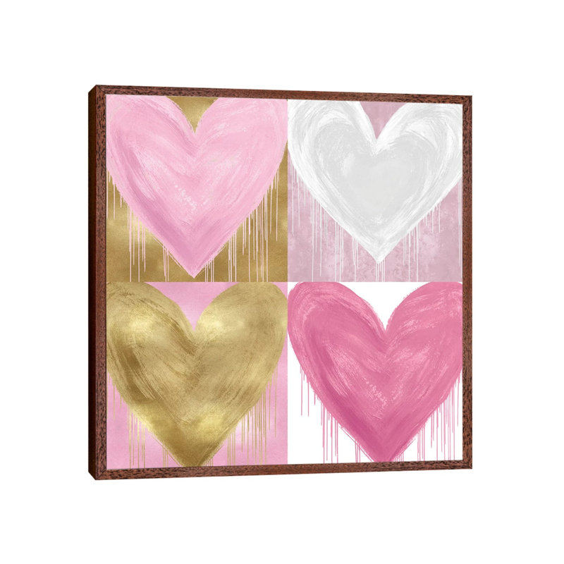 Big Hearted Quartet II by Lindsay Rodgers - Print on Canvas, Classic Brown Wood Framed, 66.04cm H x 66.04cm W x 3.81cm D