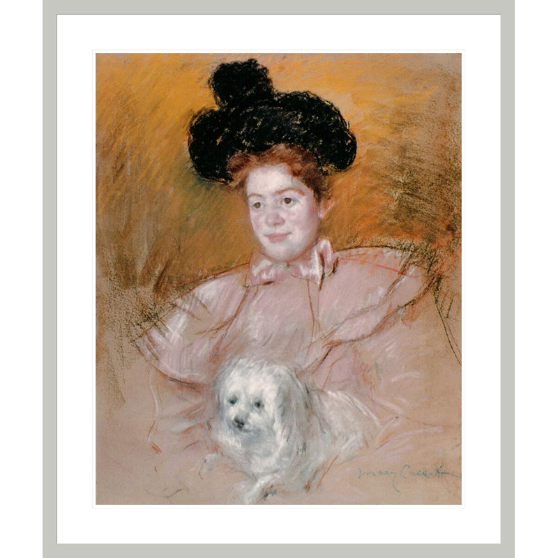«Femme tenant un chien» par Mary Cassatt - Impression sur toile, H 39,59 po x l 33,5 po