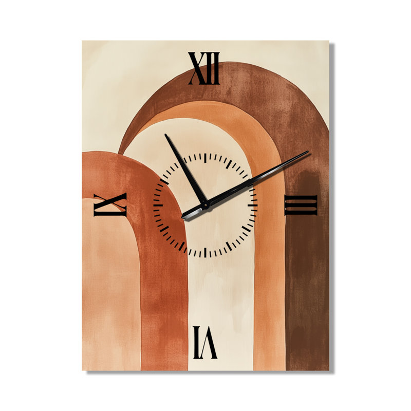 Horloge murale silencieuse en métal de style bohème - Arc Composition II, tons terreux, H 32 po x l 24 po - Rectangle