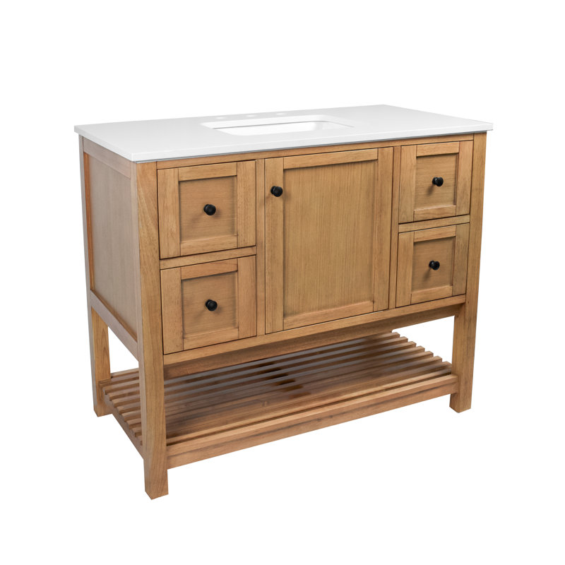 Binne 42" Single Bathroom Vanity Set, Blonde, Engineered White