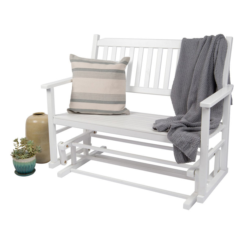 White Cedar Wood Outdoor Glider Loveseat Bench